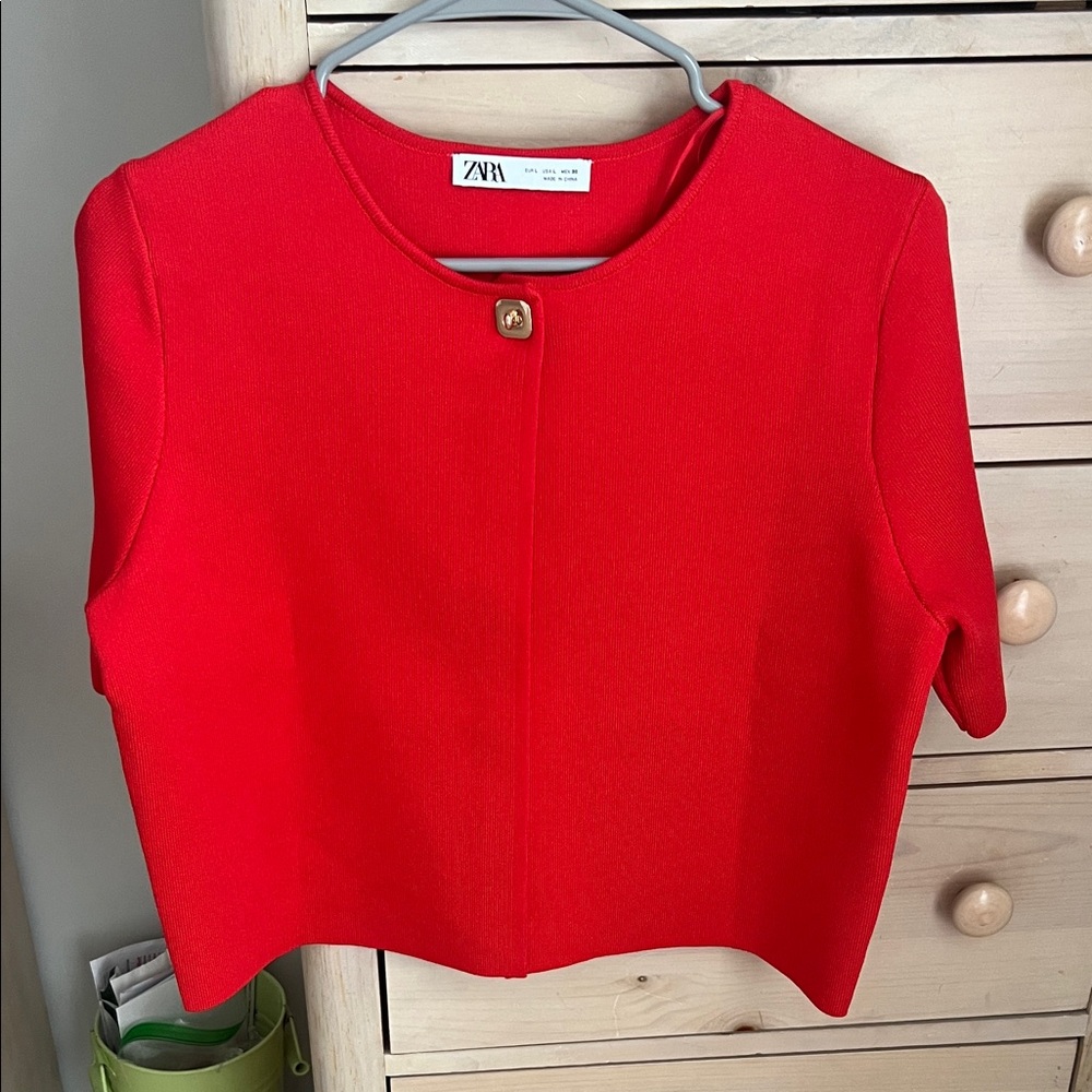 Zara Bold Red Buttoned Top